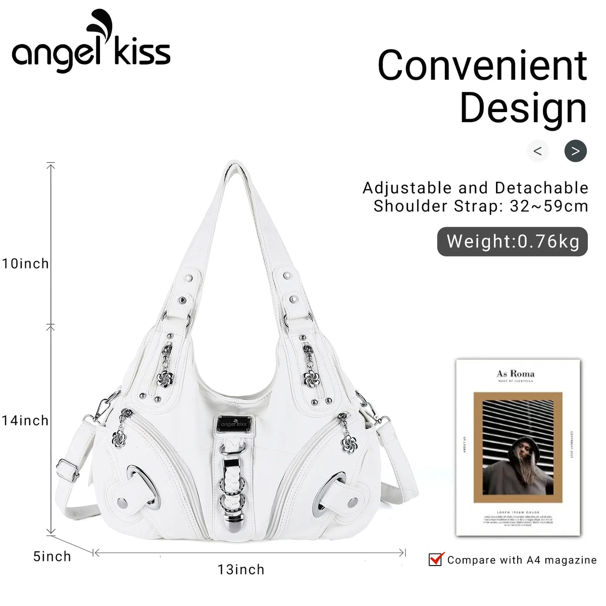 Angel Kiss Vintage PU Leather Crossbody Bag, 14x5x13