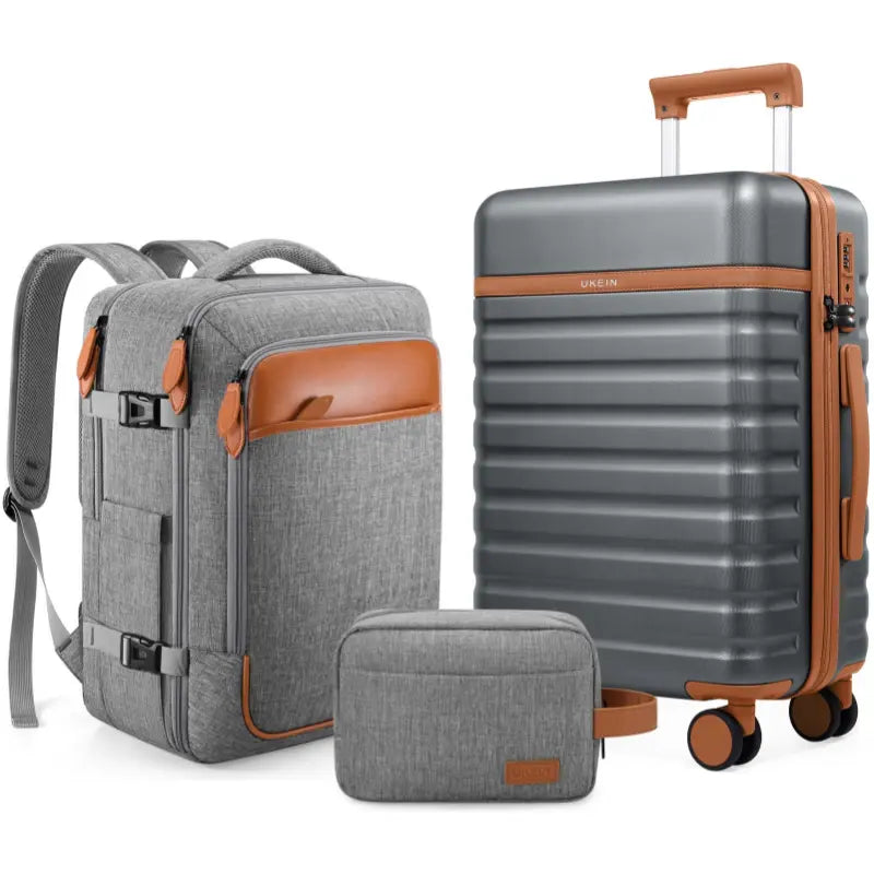UKEIN 3 Piece Carry On Luggage Set, Black
