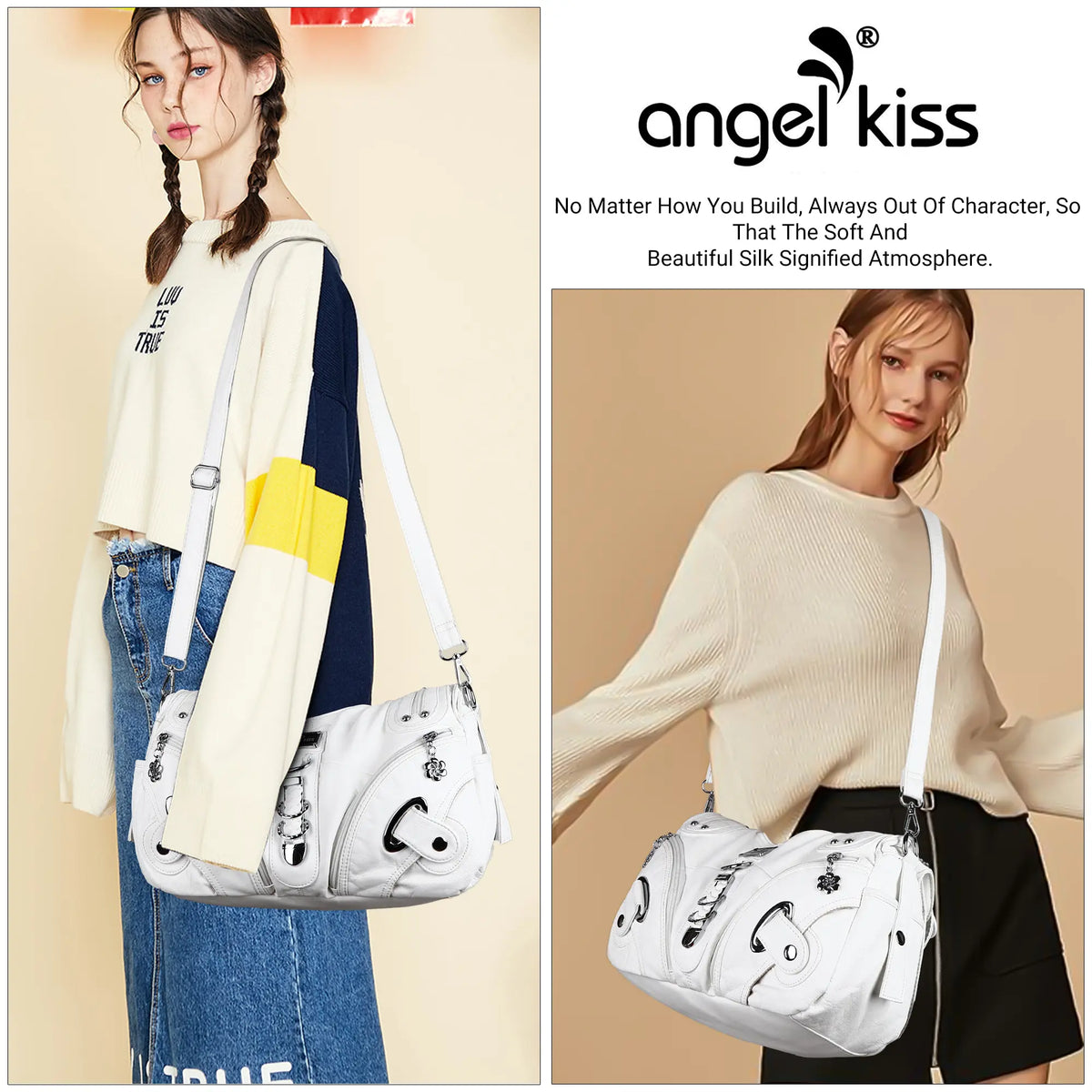 Angel Kiss Vintage PU Leather Crossbody Bag, 14x5x13